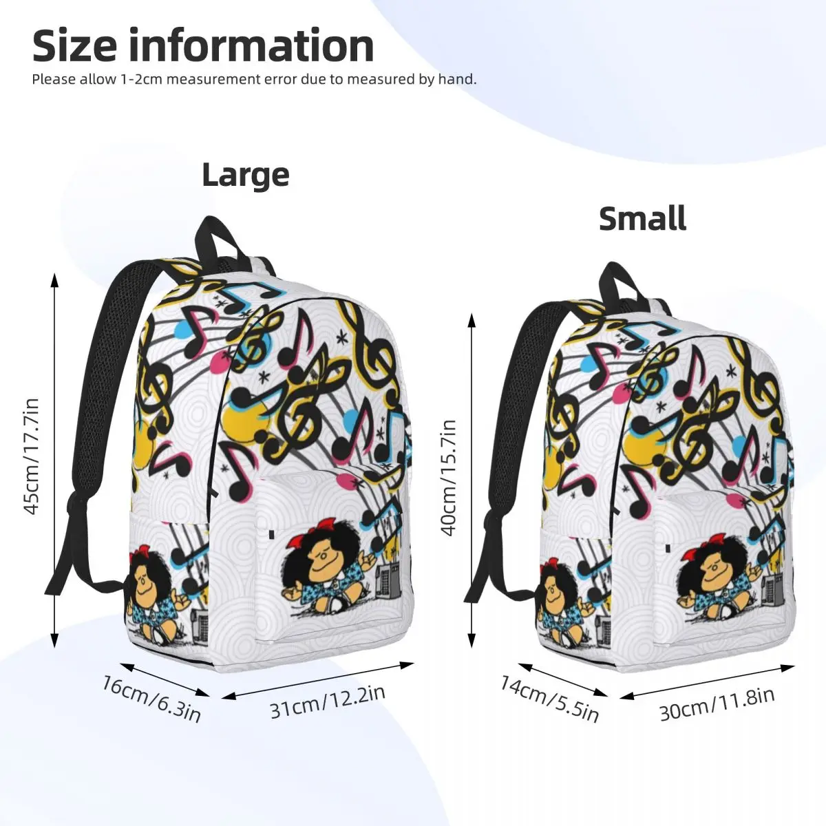 Mafalda-mochila Vintage de música para niño y niña, bolsas de libros escolares para estudiantes, mochila de día para preescolar, bolsa de jardín de infantes para exteriores