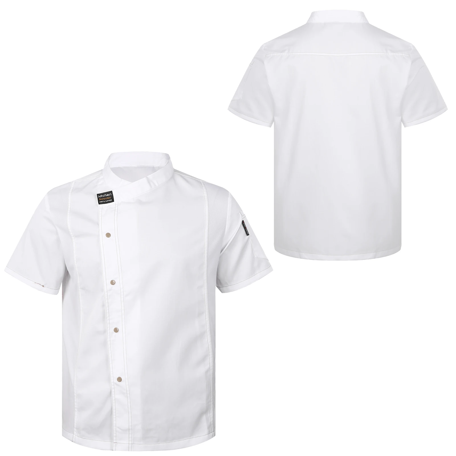 Men Kitchen Work Uniform Classic Solid Color Special Neck Shirt Side Package Chef Shirt Cook Wear