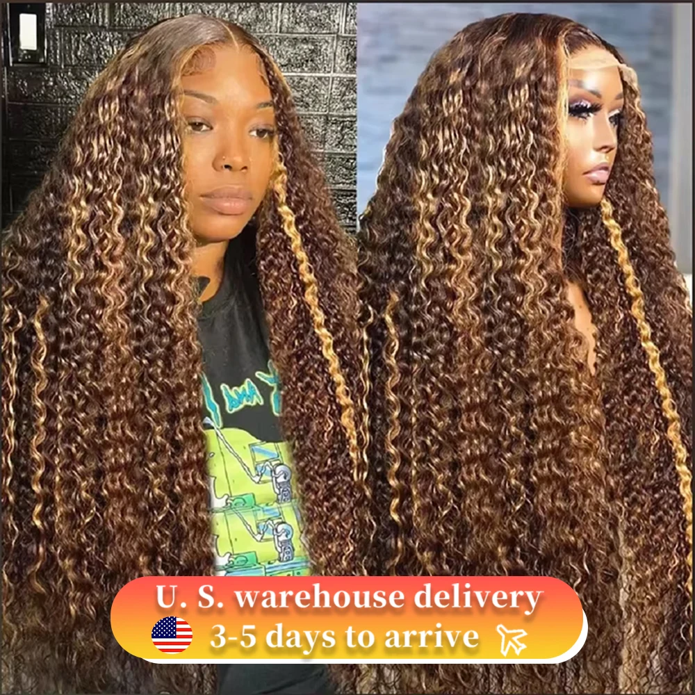 

250 Density 30 46 Inch Highlight Ombre Deep Wave HD Lace Front Wig Colored Curly Human Hair Wig 13x6 Lace Frontal Wigs For Women