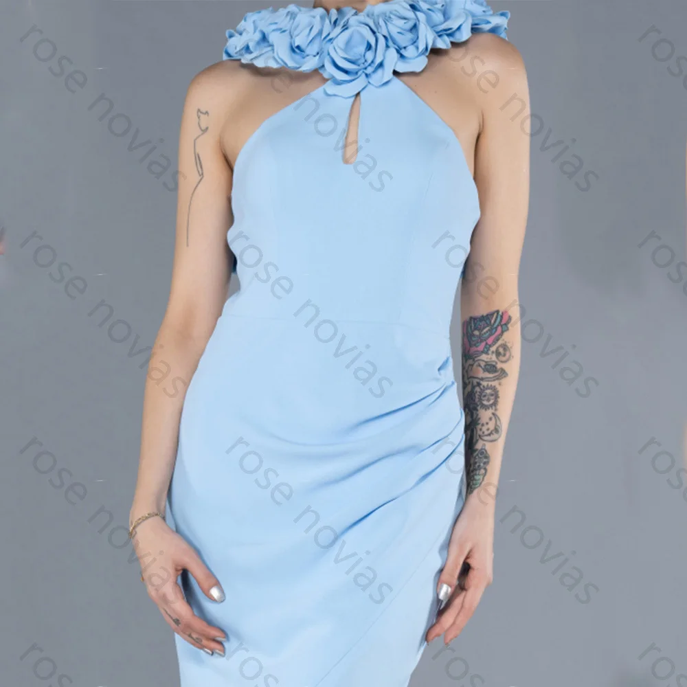 فساتين سهرة كلاسيكية عالية الجودة جيرسي لفتحة رسن بطول الأرض فستان حفلة موسيقية زهور ثلاثية الأبعاد فيستدوس دي فييستا مخصص #3