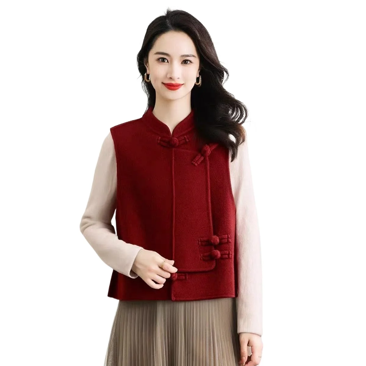 2026 Super Fire Age-reducing Red Top Women's Winter Double-sided Wool Short Retro Style New Chinese Outer Vest