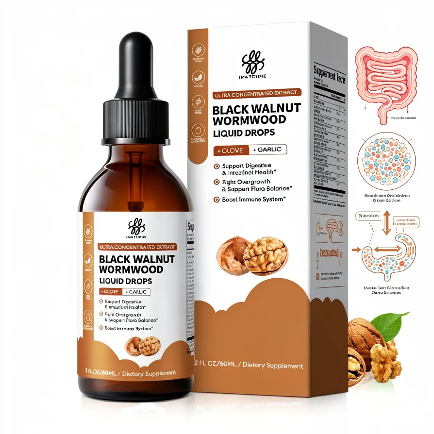Organic Black Walnut Drop with Wormwood Clove & Garlic, Herbal Supplement for Gut Cleanse Detox and Digestive Well-Being