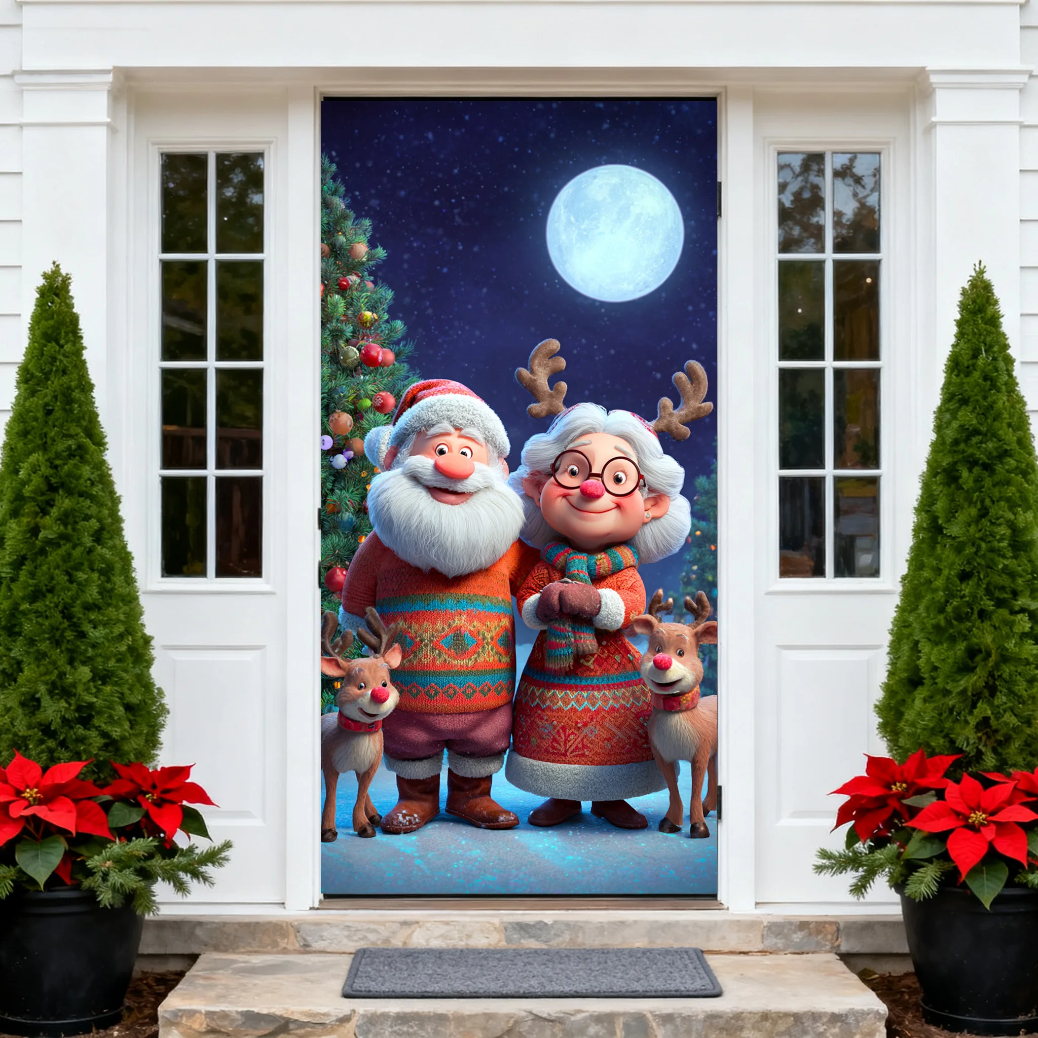 

Santa Claus Theme door cover background snowman cat husband and wife Christmas festival winter room door decoration backdrop