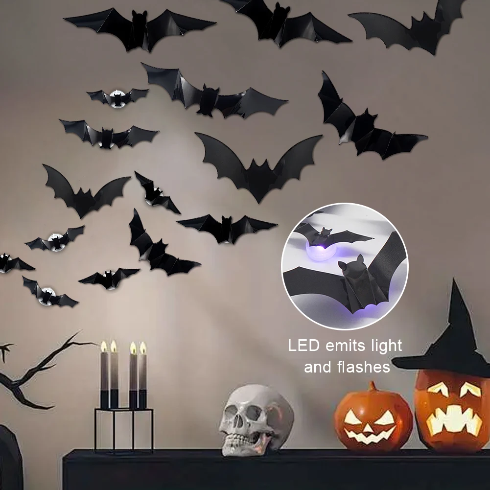 60 PCs Halloween Bats Wall Decor Glow in The Dark Bats Decorations Wall Stickers for Halloween Party Bedroom Window Decorations