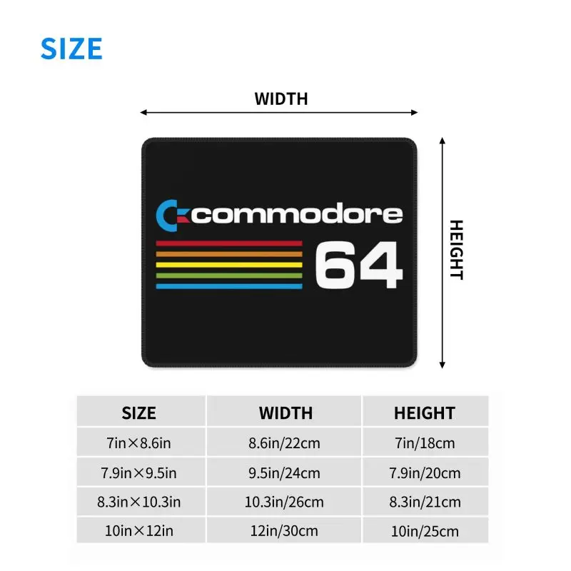 Commodore 64 Computer Mouse Pad Square Mousepad with Stitched Edges Anti-Slip Rubber C64 Amiga Desk Mat for Gaming Decor Cover