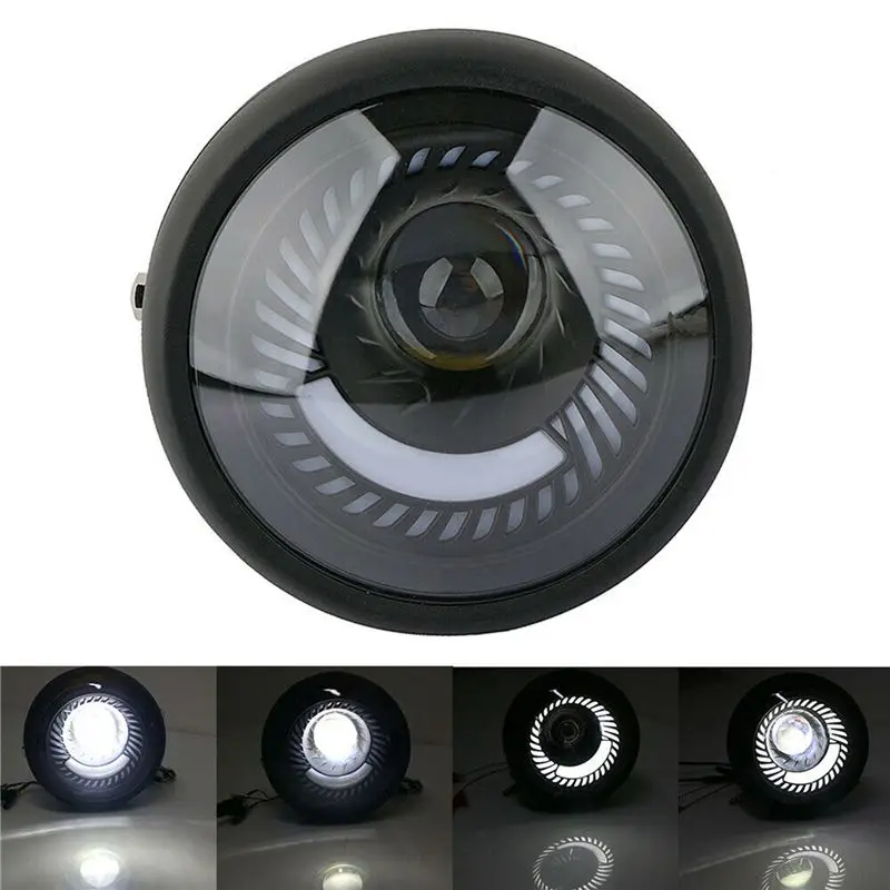 A03Z-2X Motorcycle Cafe Racer Bobber 6.5 Inch LED Headlight Spiral White Side Mount Bracket