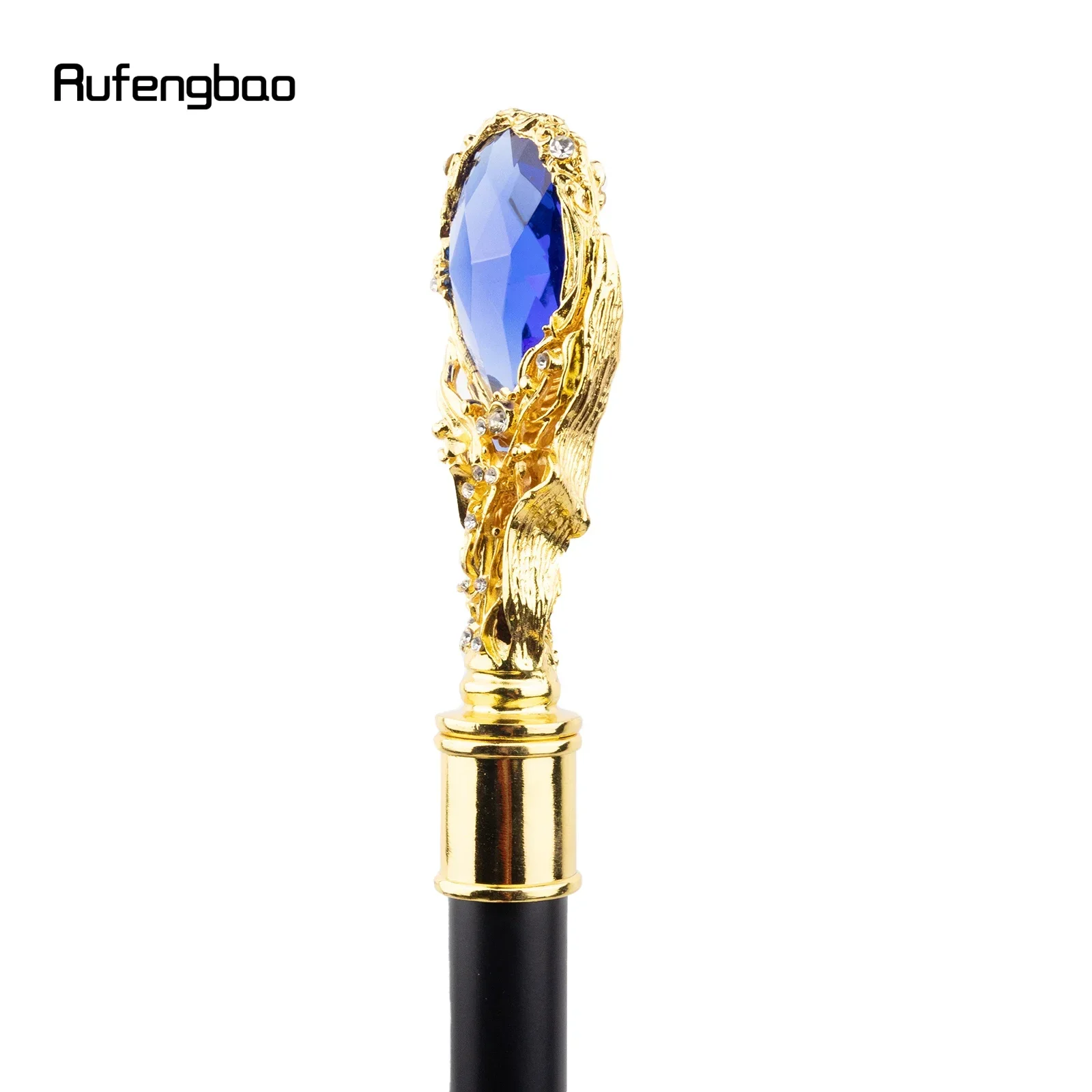 Blue Diamond Golden Walking Cane Fashion Decorative Walking Stick Gentleman Elegant Cosplay Cane Knob Crosier 95cm
