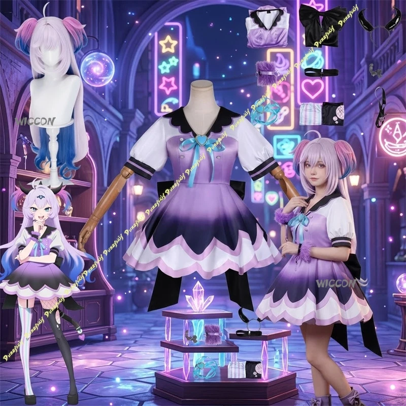 Disfraz de Needy Overdose, Disfraz de Lollipop Morado, Disfraz de Cosplay para Halloween, Ropa de Alta Calidad, Conjunto Completo con Ropa y Peluca