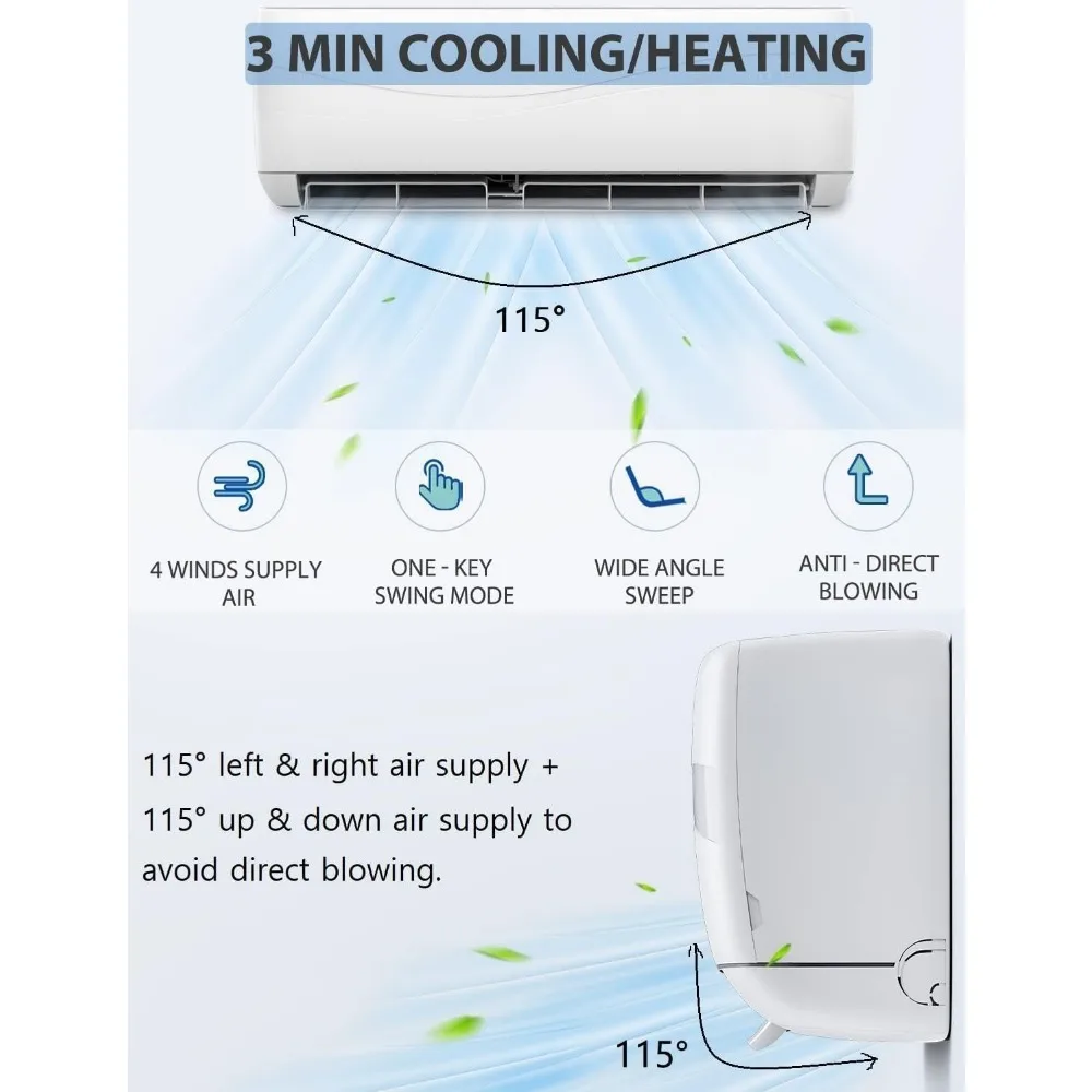 U Mini Ac Split-Systeem, 17 Seer2 Kanaalloze Airconditioner Met Voorgeladen Condensor, Wit (9000btu, 220V, 17 Seer2)