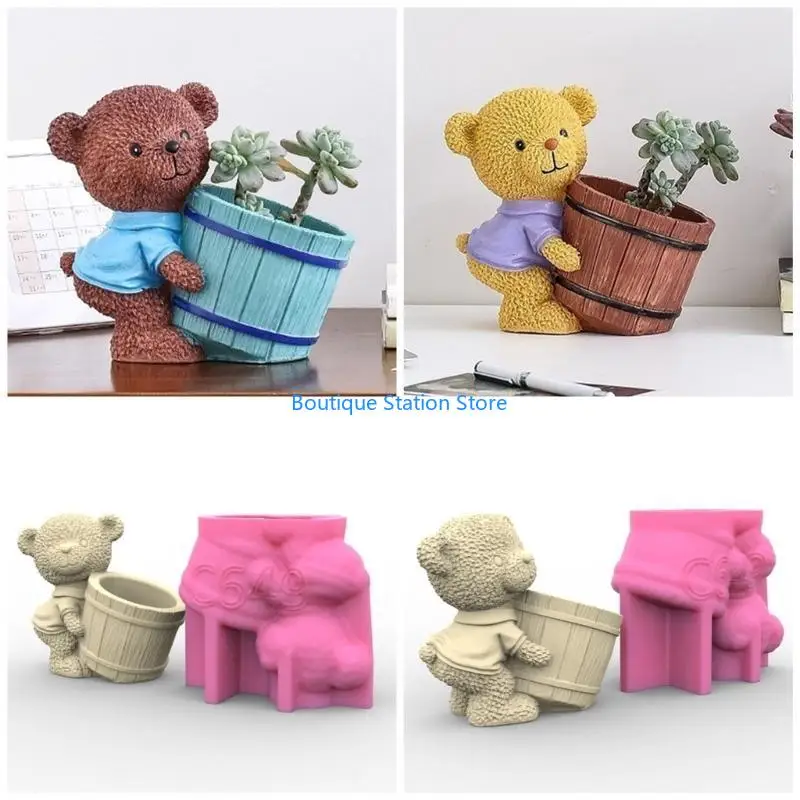 

Y55F Silicone Flower Pots Mold Bear Planter Cement Clay Mould Home Decors