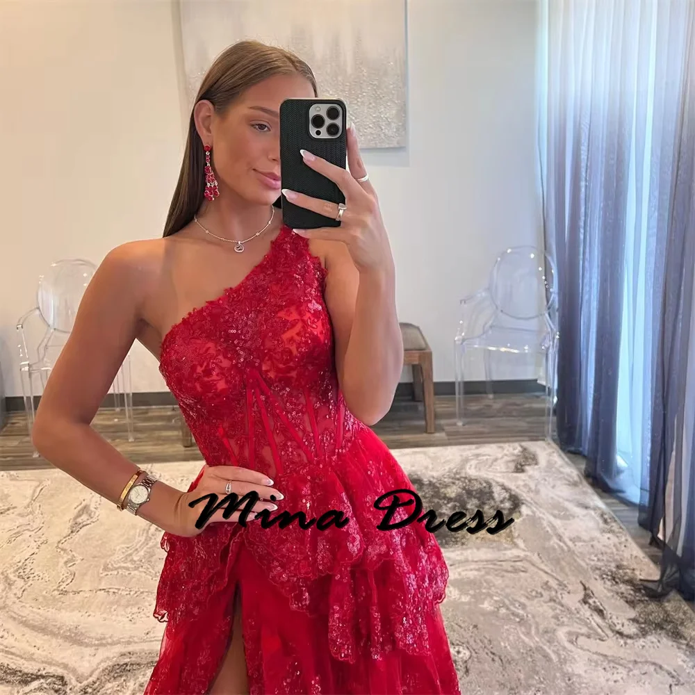 Mina Customized Shoulder Elegant Evening Dress Woman Stacked Slit Evening Dresses 2024 Luxury Dress for Weddings Sleeveless Prom