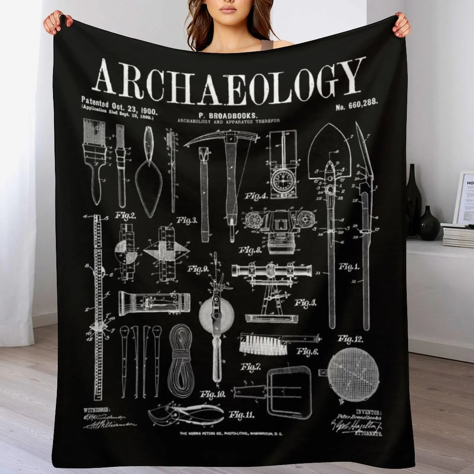 Archaeologist Archaeology Student Field Kit Vintage Patent Throw Blanket