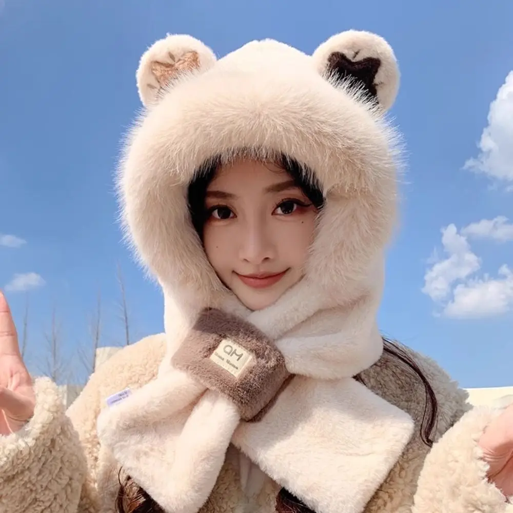 Sweet Ear Protection Scarf Cap Windproof Rabbit Ears Plush Scarf Hat Plush Warm Cap Autumn Winter