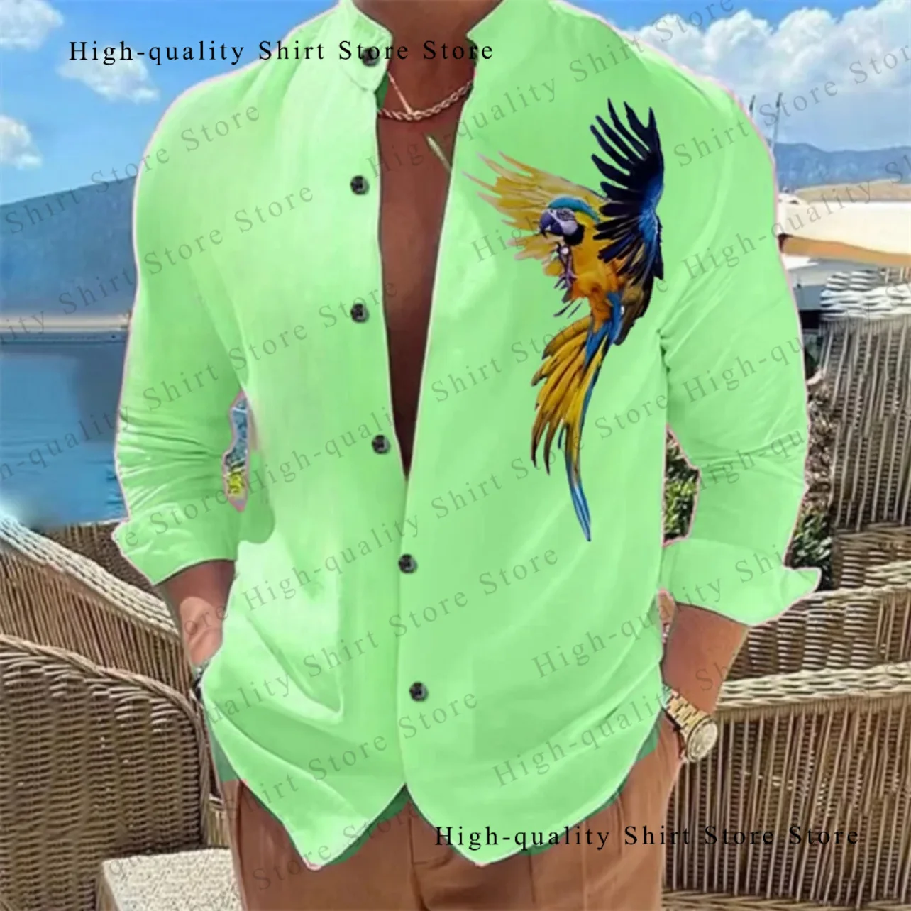 Men\'s shirt button up shirt Hawaiian clothing 3D printed 9-color parrot fashion casual long sleeved comfortable fabric