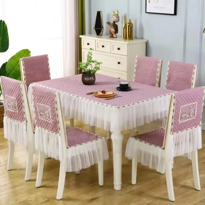 

Lace Skirt Hem Chair Cover European Style Dining Table Cloth Cushion Flat Printed Tablecloth Fabric Art Stool Cover Cloth