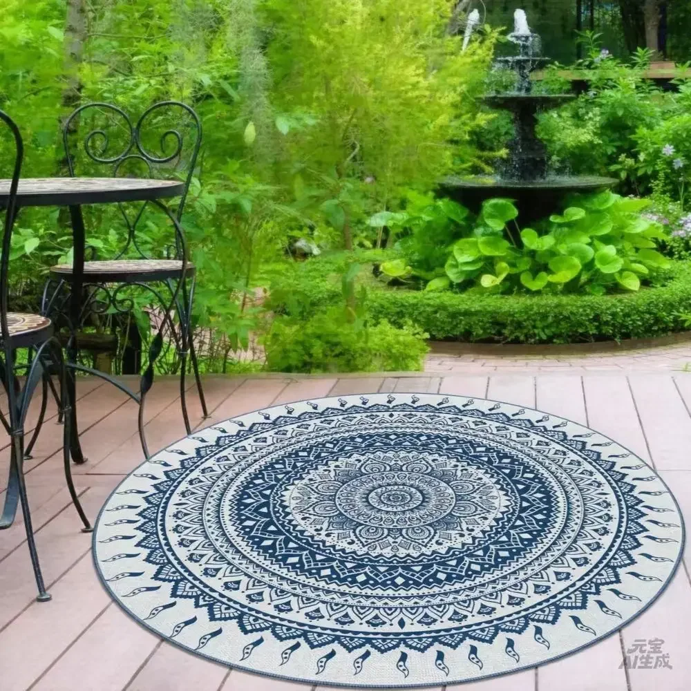 VIKAMA Crystal Fiber Round Carpet, Ethnic Style Hotel Guesthouse Living Room Coffee Table, Bedroom Bedside Rug, Home Decoration