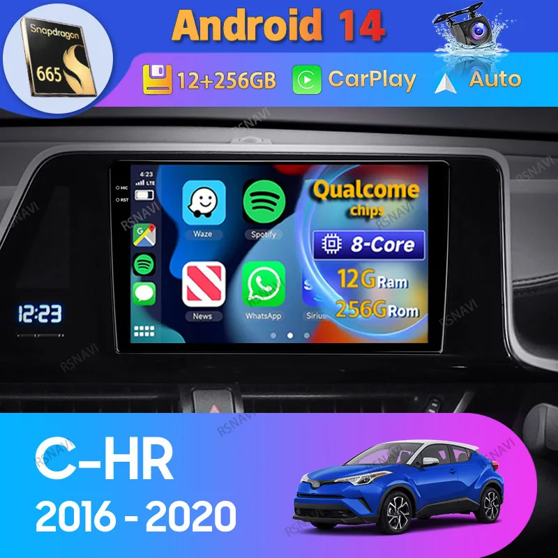 Android 14 Carplay Auto For Toyota C-HR CHR 2016 - 2020 Right hand drive Car Radio GPS 2 Din Player Multimedia Video DVD Stereo