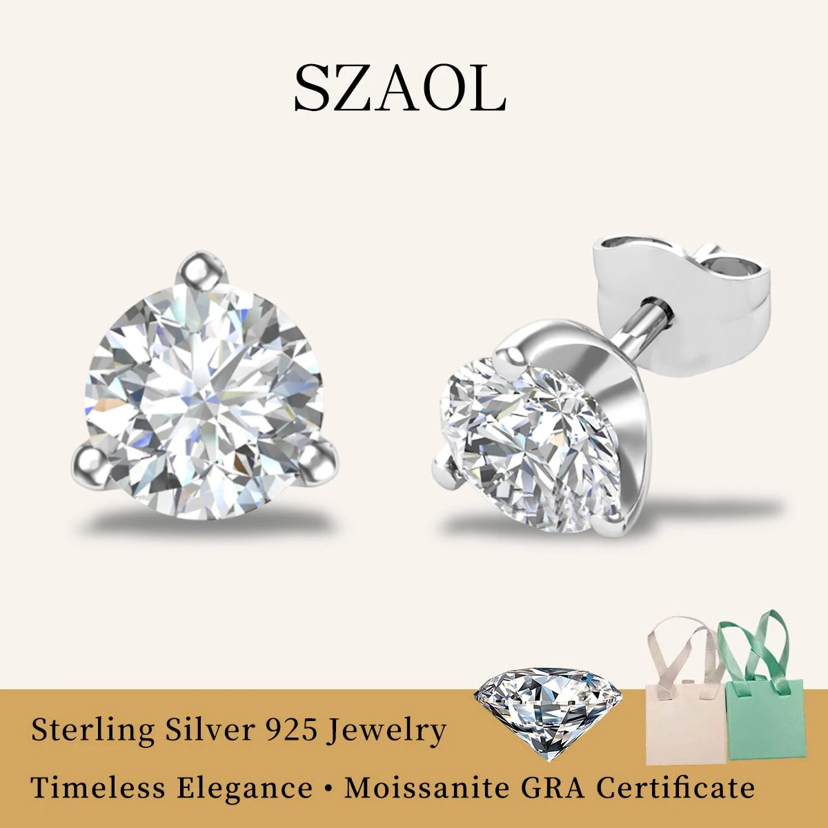 

3 Claw 0.3CT 0.5CT 0.8CT 1.2CT Moissanite Earrings 925 Sterling Silver For Unisex 18k White Gold Stud Earrings Daily Jewelry
