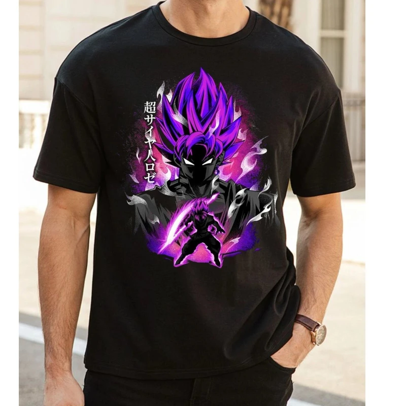 

Purple Super Saiyan T-shirt Anime All Season Retro Pure Cotton Casual Fashion Harajuku Men's and Women's Street Wear