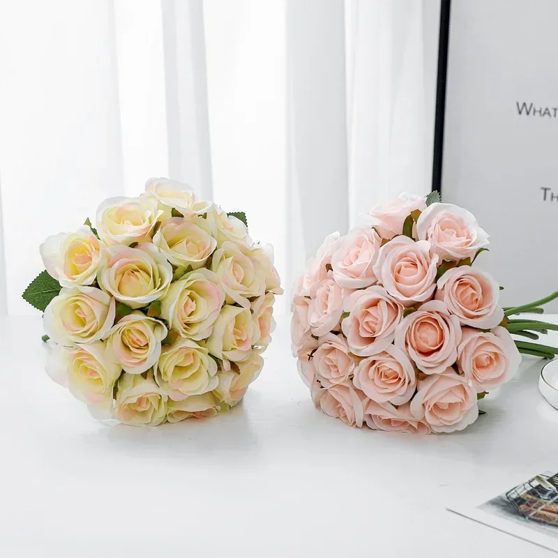 26CM Artificial Bouquet with 18 Bridal Notes Rose Bouquet Home Decoration Wedding Photography Handmade DIY Flowers