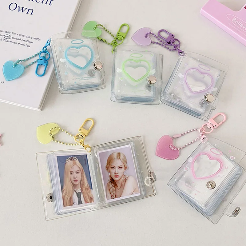 Cute Heart Card Holder Transparent Kpop Idol Photo Card Protective Case Mini 2 Inch Picture Frame Bag Pendant Collection Gift