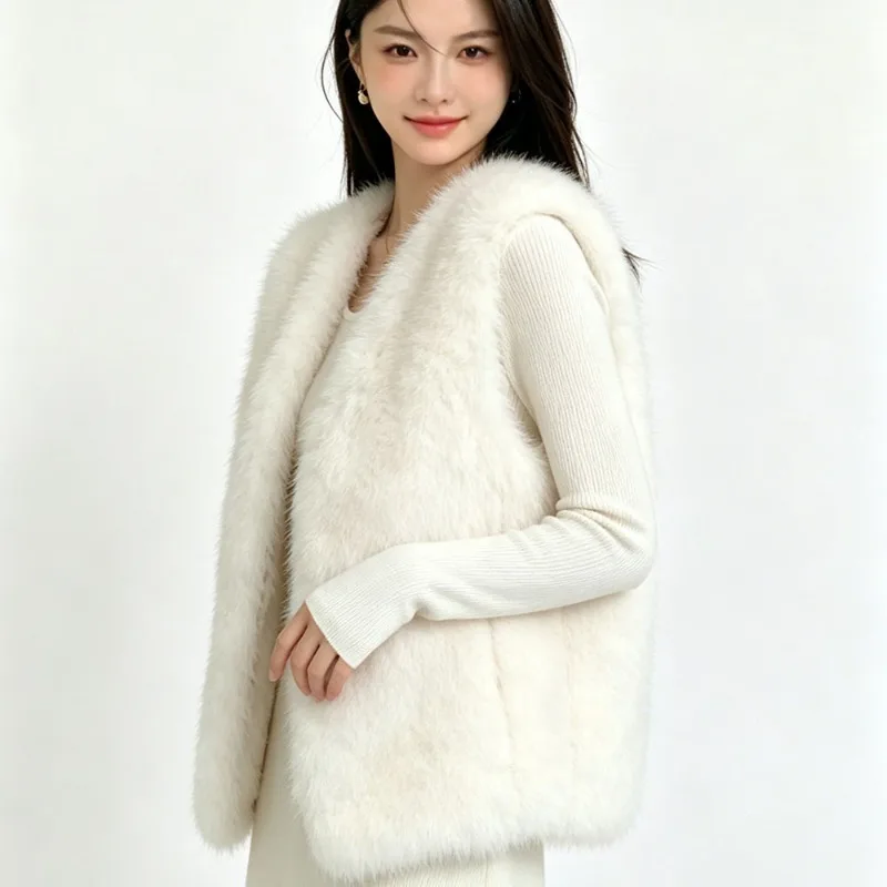 Wear Imitation Fox Fur Temperament Commuter Vest Versatile Fur Coat Sleeveless Cardigan Fall Winter Environmentally Friendly Fur