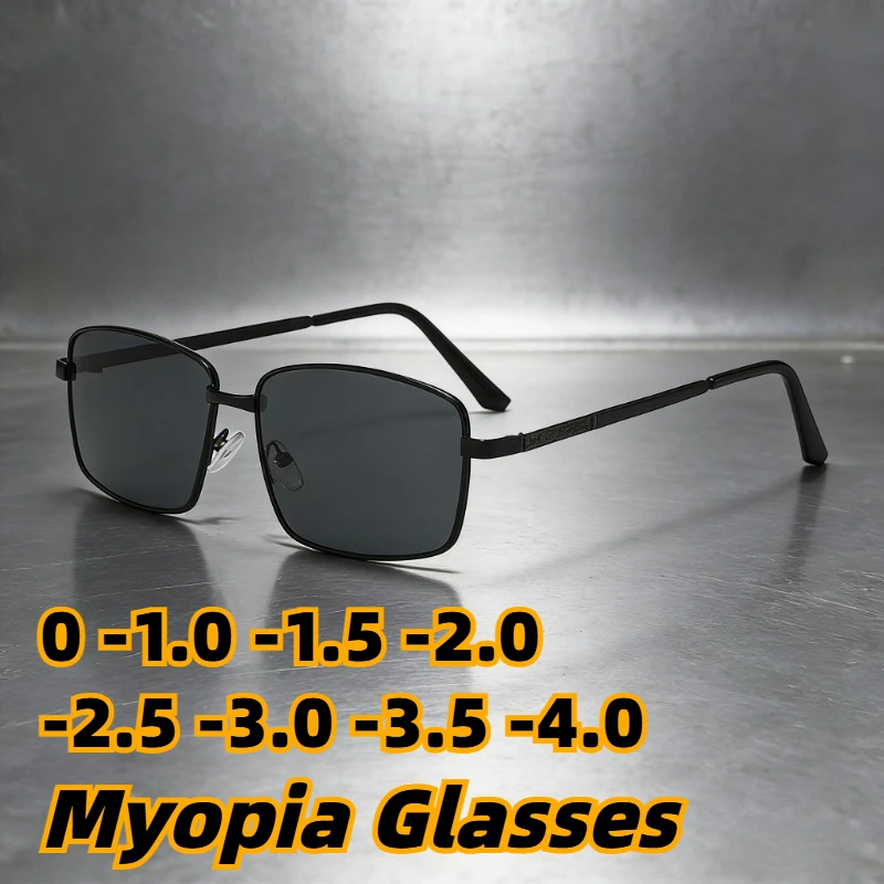 Neue Vintage-Sonnenbrille mit quadratischem Metallrahmen für Herren, UV-Schutzbrille für den Außenbereich, klassische Fahrbrille, 0 bis -4,0