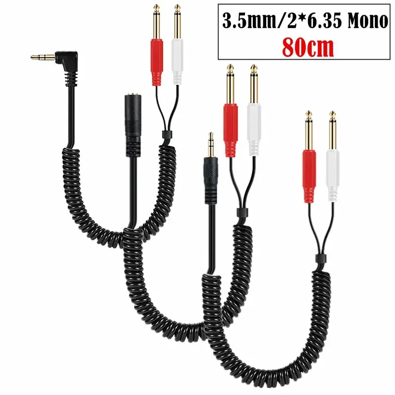 

Stereo to Mono Y Cable - 3.5mm to 2x 1/4" TS, Coiled Spiral for Guitar/Amplifier