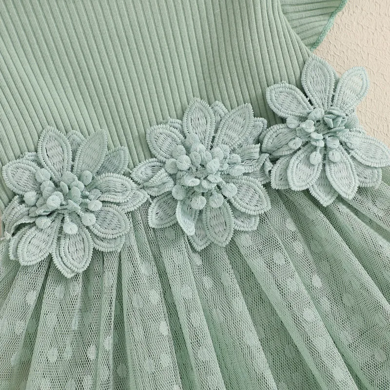 여아용 메쉬 스커트 바디 수트, 반팔 O넥 플라워 단색 점프수트, 활 포함, 0-18 개월 여름 옷