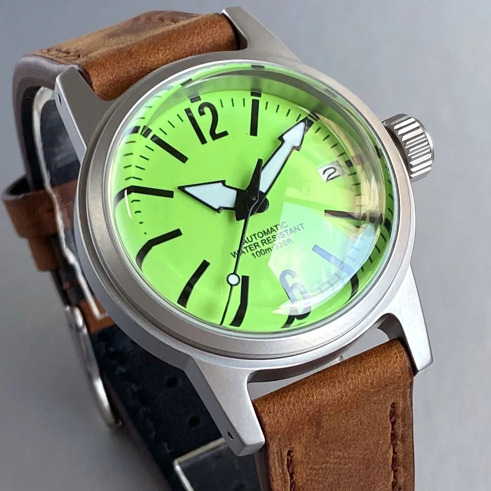 36mm Japan NH35A Military Automatic Men Watch Summer Green Dial