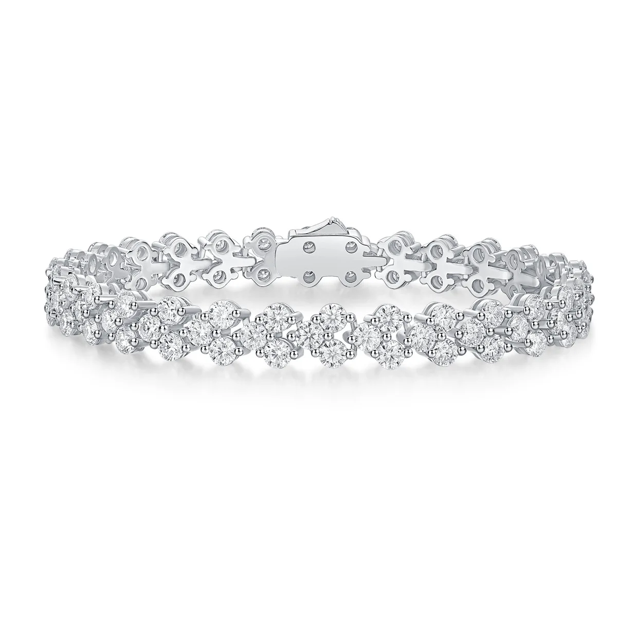 

Women S925 Silver Flower Cluster Moissanite Tennis Bracelet, Shiny Light Luxury Daily Fashion Jewelry Gift for Her