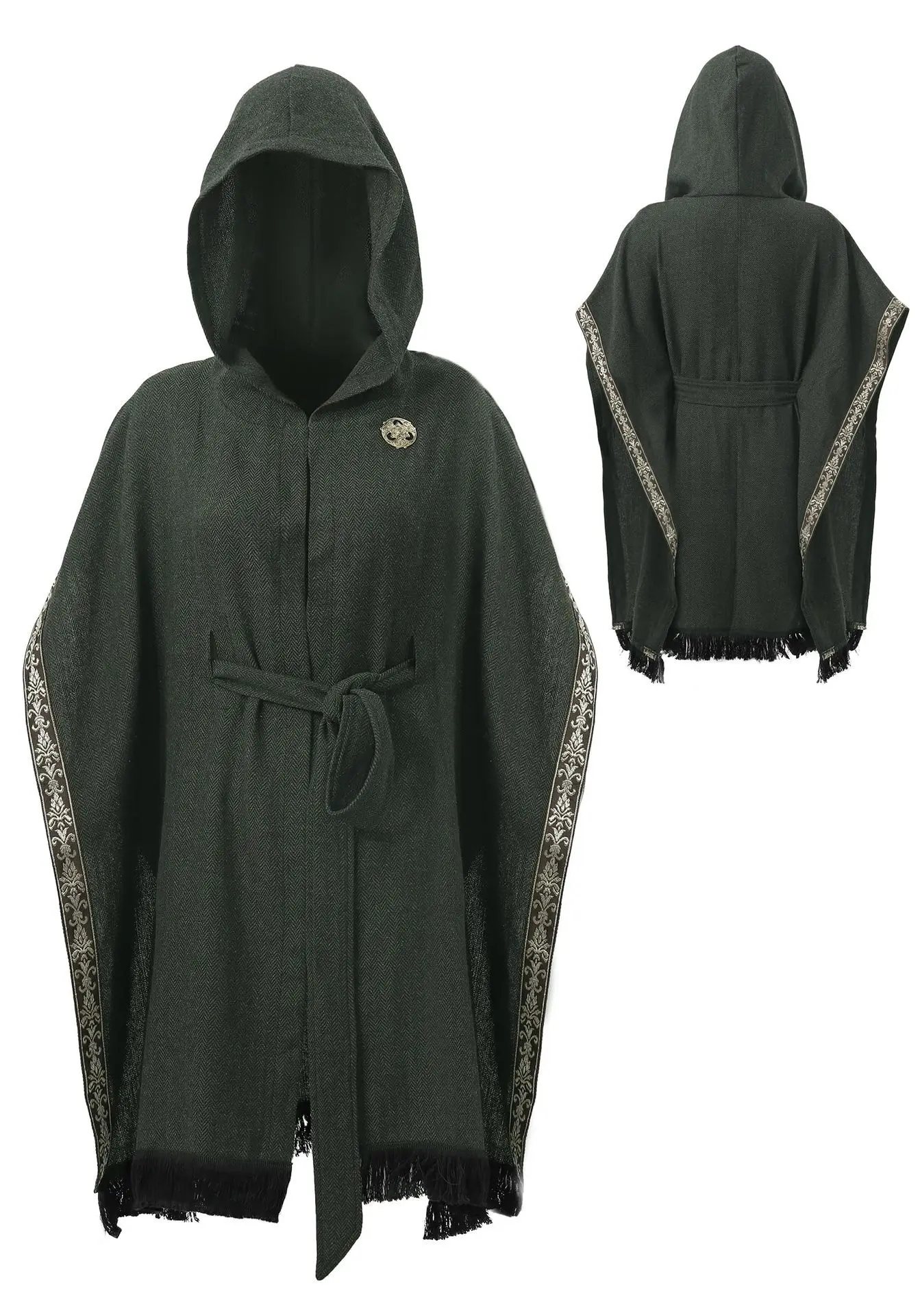 

Medieval Hooded Cape, Renaissance Lace Trim Tassel Cloak, Retro Wizard Robe, Halloween Cosplay Stage Performance Costume, Unisex