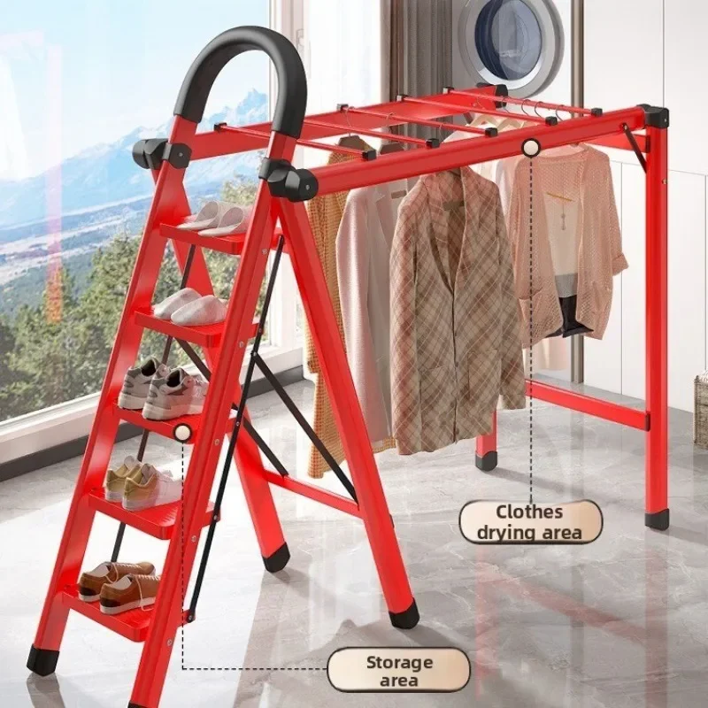 Multifunction Clothes Drying Rack Ladder Folding Thickened A Frame Indoor Outdoor Carbon Steel Dual Use Household Ladder