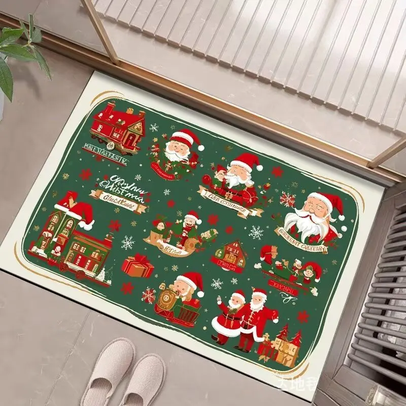 VIKAMA Merry Christmas Greeting Doormat for Front Door, Soft Velvet Welcome Mat, Non Slip Anti Fatigue Door Rug Indoor Outdoor
