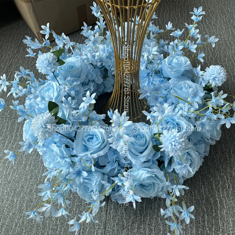 Hochzeitsdekoration: Blumen-Centerpiece, hellblaue künstliche Rosenblumenkugel, Kranz, luxuriös für Zeremonie, Empfang, Tischdekoration, Event-Hintergrund – Detail 3