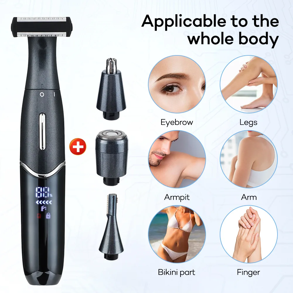 4in1 Rechargeable Electric Trimmer for Face Body Waterproof USB Shaver & Epilator for Women Men