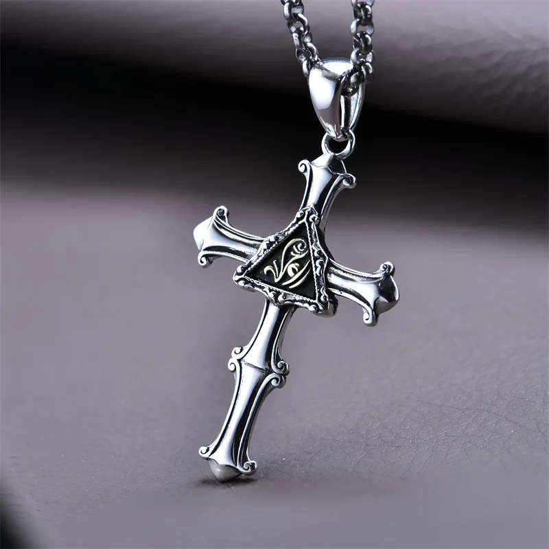 

BOCAI NEW S925 Sterling Silver Pendants for Men Women Trendy Horus Eye Antique Silver Finish Cross Charm Fine Jewelry Wholesale
