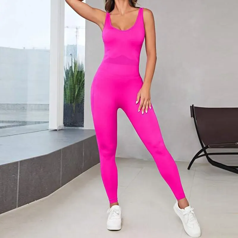 Effen Mouwloze Rugloze Lage Nek Hoge Taille Bodycon Jumpsuits Voor Dames Casual Rompers Activiteit Jogger Pakken Rugloze Bodysuit