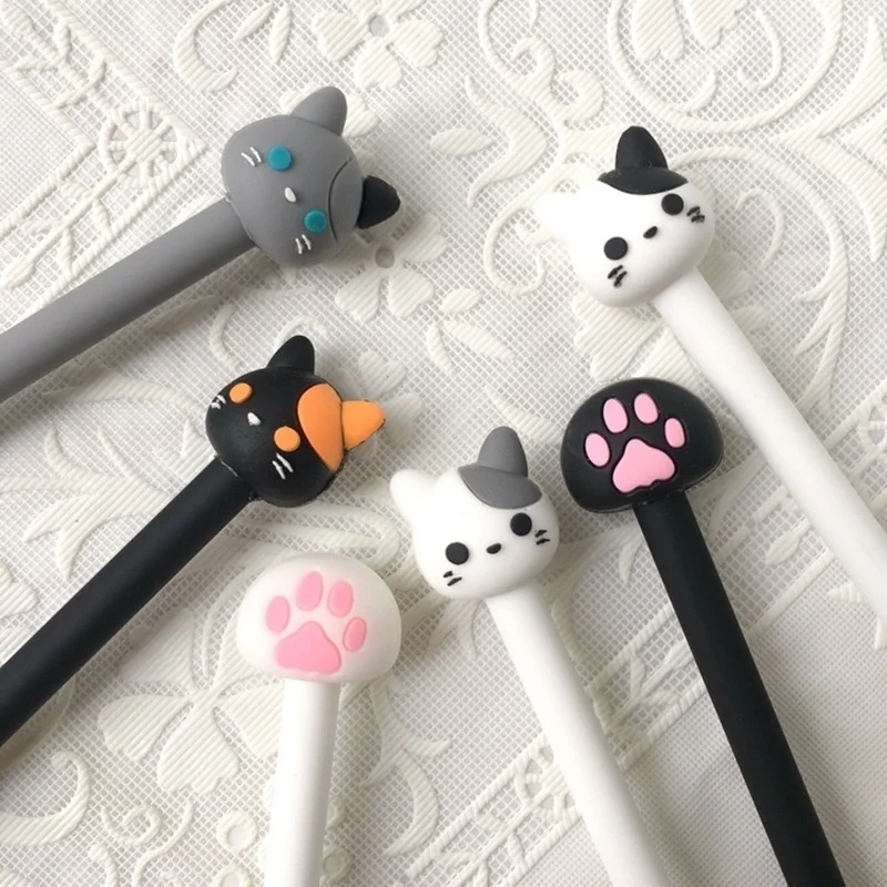 

10pcs/batch Kawaii Cat Gel Signature Pen Cute Claw Stylos Black Ink for Hand Account Writing Stationery Office School Supplies
