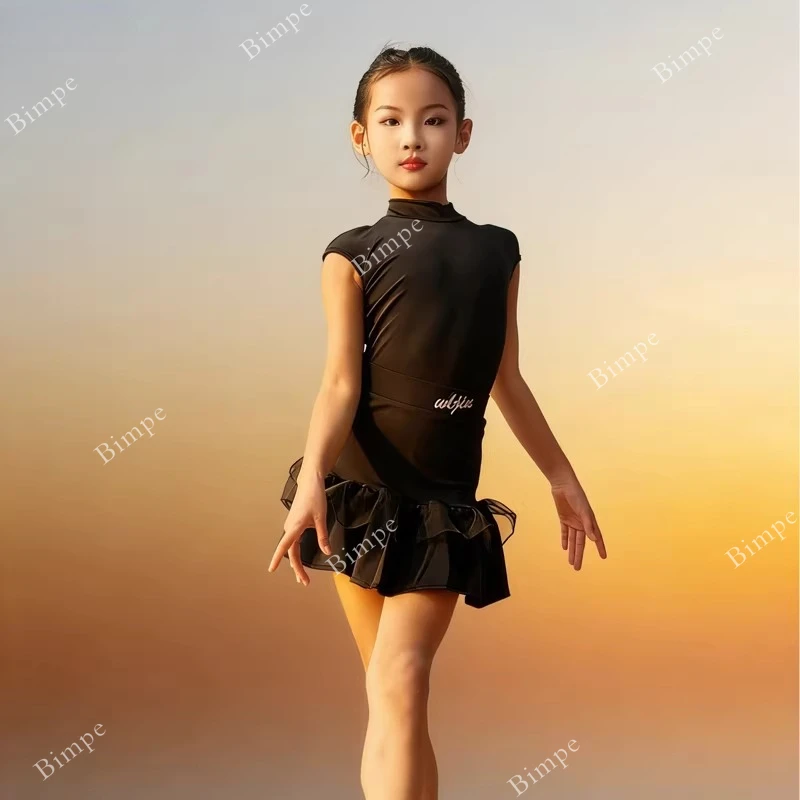 

Костюм для выступлений для девочек, детское платье для сальсы и латиноамериканских танцев, танцевальное платье для девочек, платье для румбы, ча-ча-ча, самбы, бальных танцев, латиноамериканских танцев, тренировочное платье