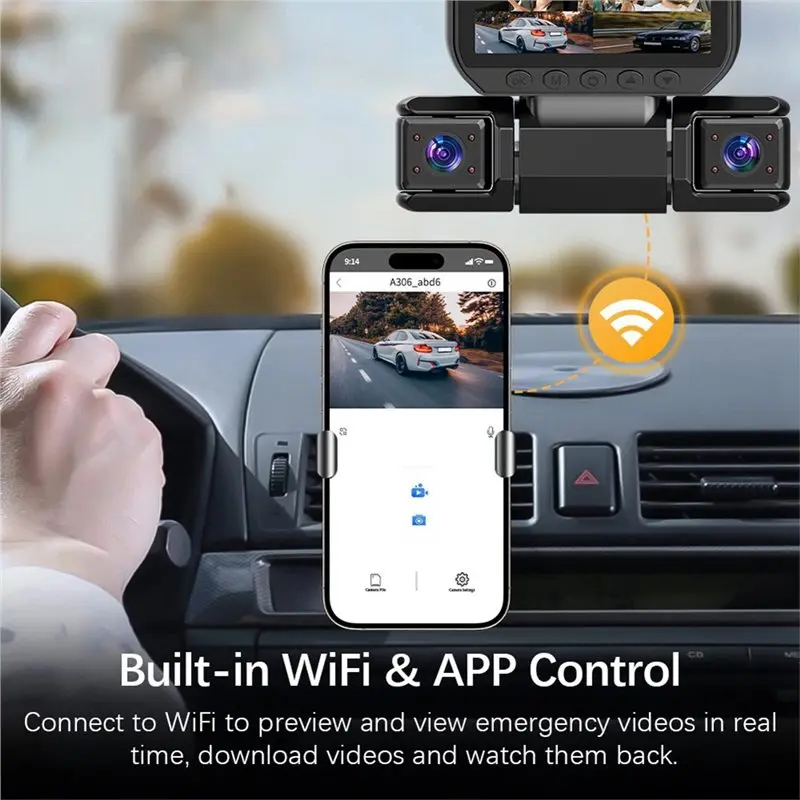 AS57-Parking Monitoring Hardwire Kit Included 4 Camera Wifi Car DVR Dash Cam 1080P 4-Way View Video Recorder 24 Hours