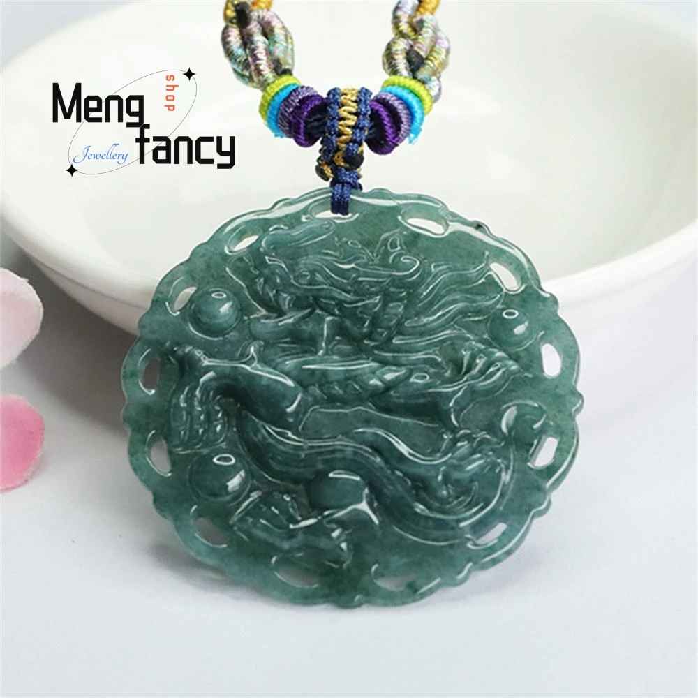 Natural A-goods Jadeite Blue Water Jade Zodiac Dragon Pendant Exquisite Elegant Simple High-grade Luxury Quality Fashion Jewelry