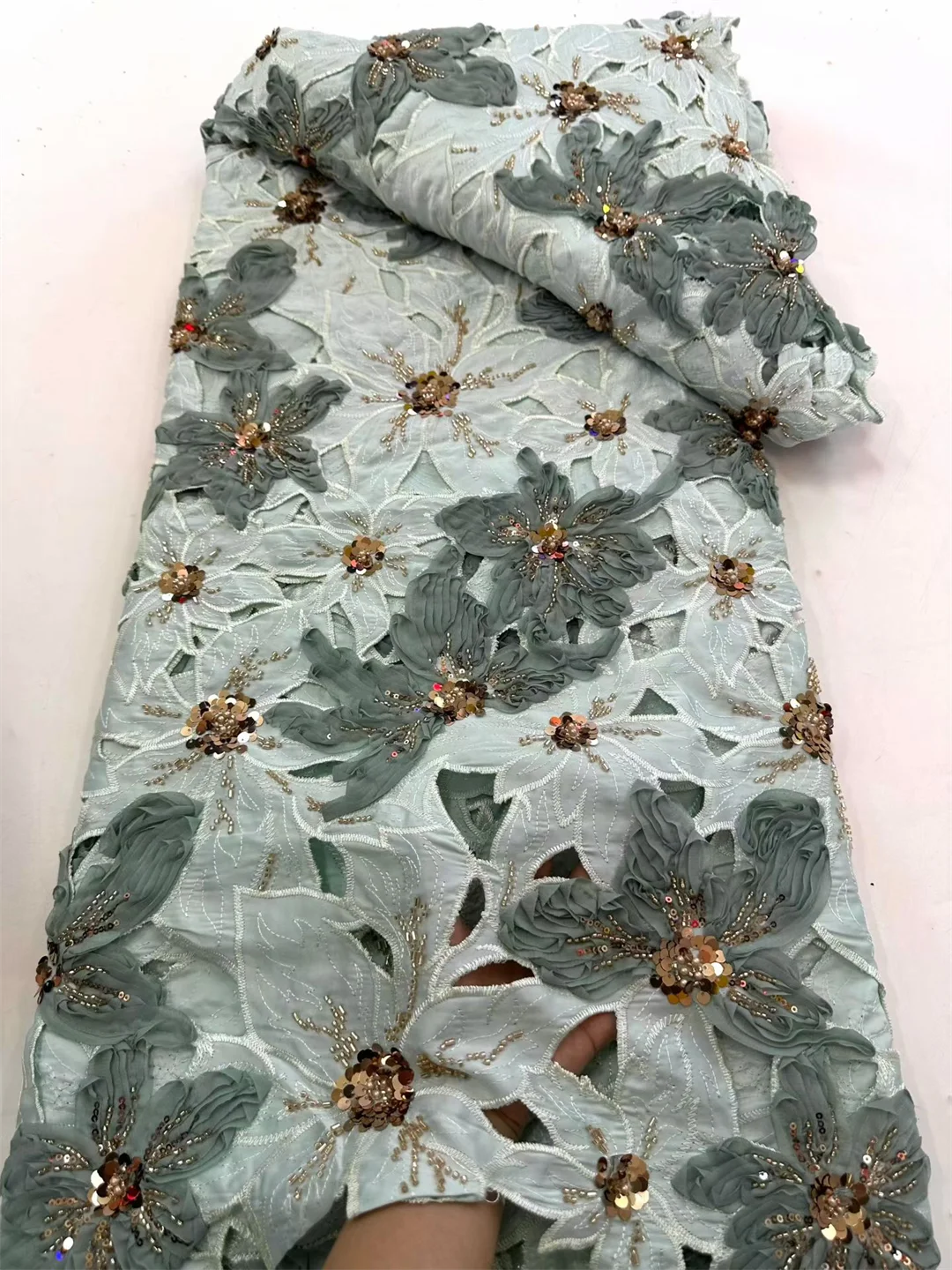 African Heavy Beaded Lace Fabric 2026 High-Quality Sequins French Chiffon For Nigerian Woman Wedding Style Material Sewing