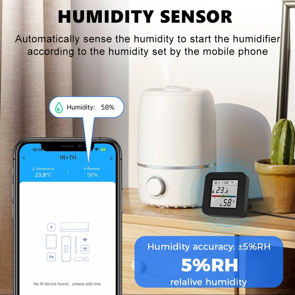 ONENUO Tuya WiFi IR Universal Remote Control Temperature And Humidity Sensor Smart Life App Control Work With Alexa Google Home