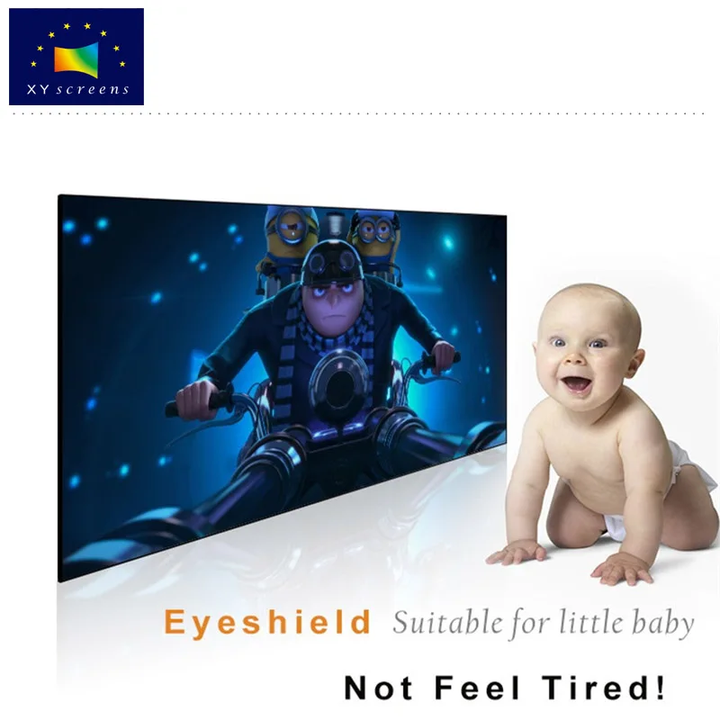 XYscreen 110 inch thin bezel fixed frame projection screen with Ambient Light Rejection PET Crystal for UST 4K lazer projector
