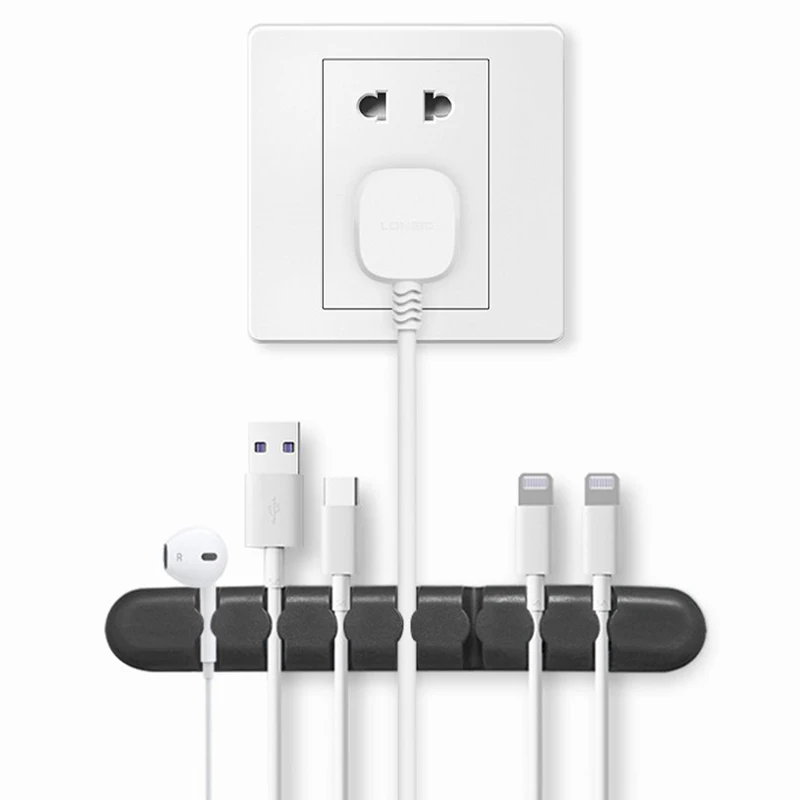 Solid Color Self-adhesive Silicone Magnetic Cable Organizer Cables Holder Silicone Flexible Desktop Clips Mouse Wire Organizer