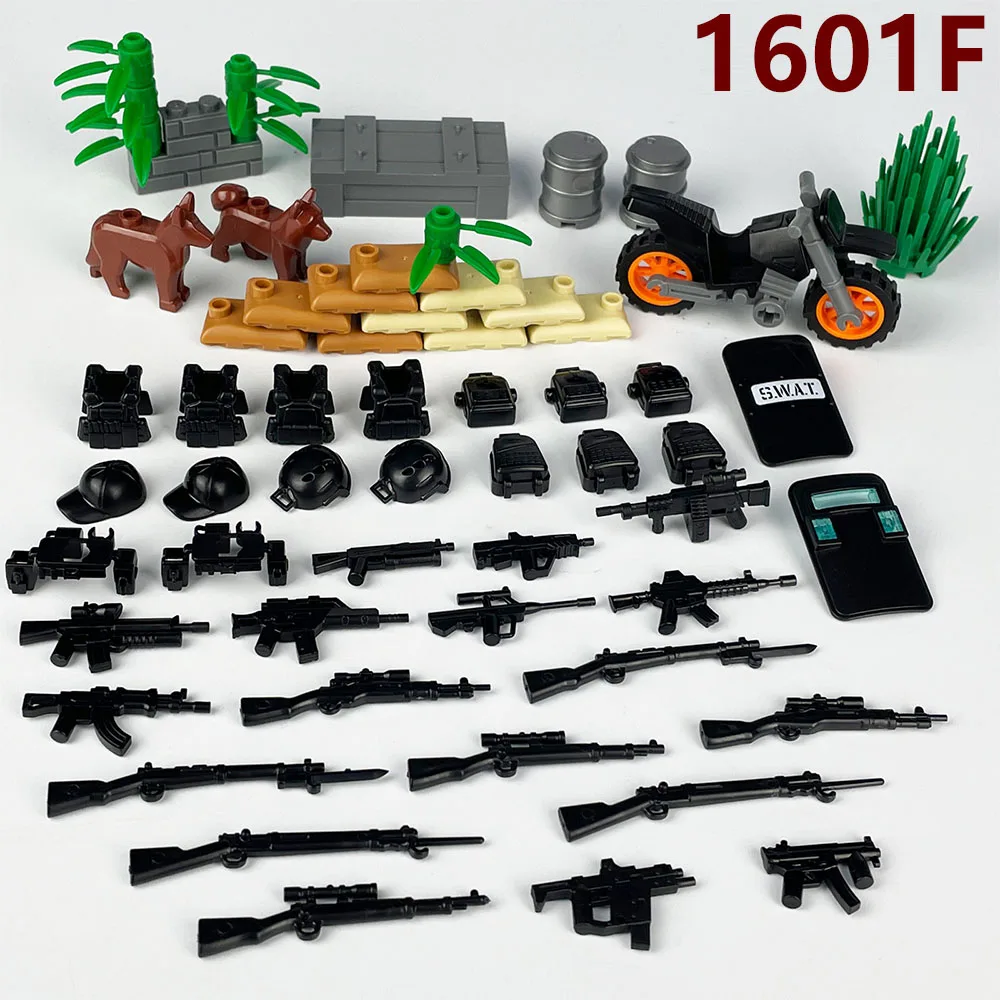 Paquete de armas militares, bolsa, ametralladora oscura, Mega modelo, bloques de construcción, conjunto de juguetes, Mini figuras de acción, bloques assemables, DIY G