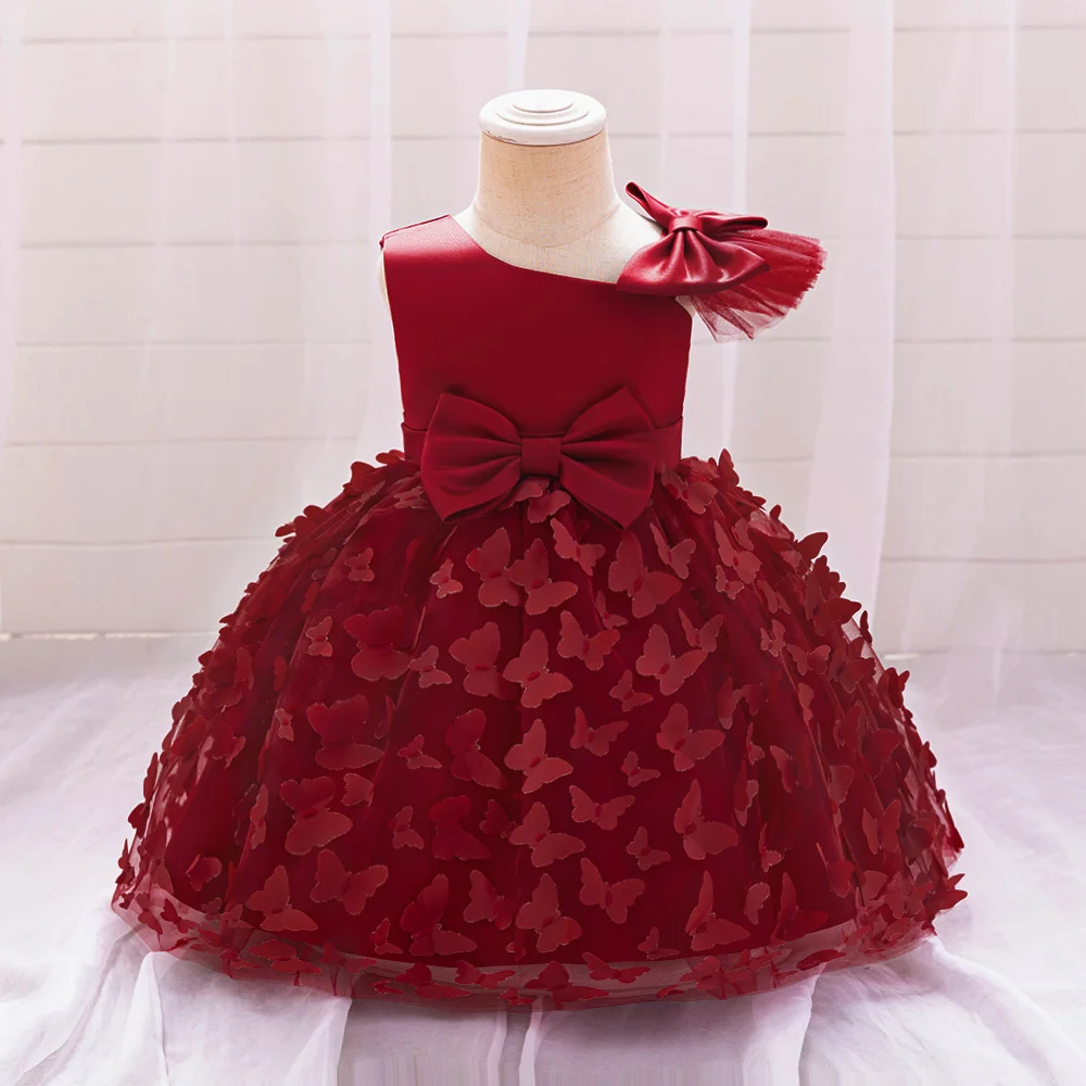 Fashion Butterfly Tulle Baby Party Girl Princess Dress Big Bow First 1st Birthday Flower Girls Tutu Dresses Baptism Evening Gown