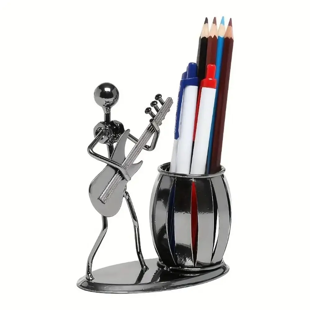 Tabletop Decoration Guitar Rocker Pen Holder Metal Multifunctional Desktop Pen Holder Desk Organizer Crafts Band Pen Organizer