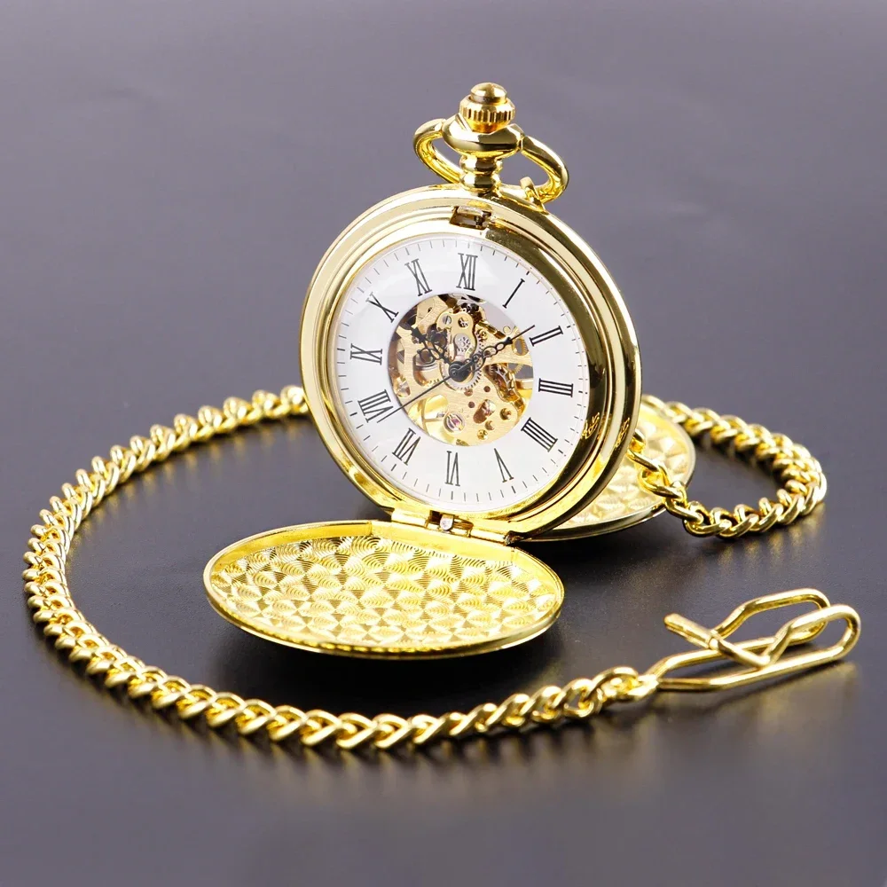 

Steampunk Pocket Watch Clock Women Mechanical Hand Wind Smooth Gold Pendant White Dial Simple Stylish FOB PJX1697